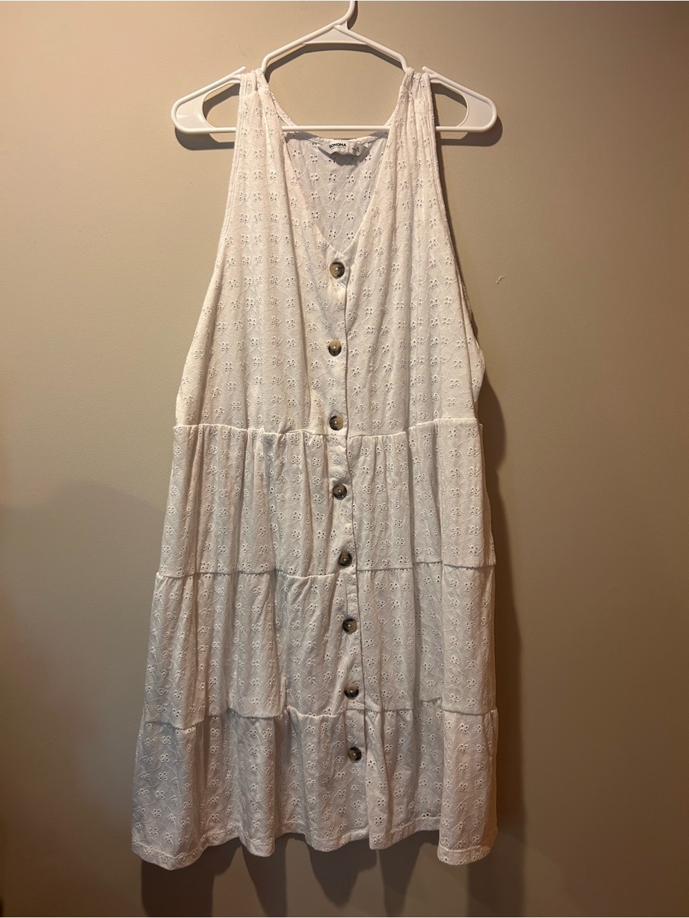 Sonoma White Eyelet Cottagecore Peasant Tank Summer Dress XL Lined Festival Cute
